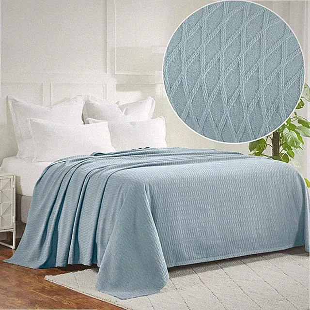 100% Cotton Modern Geometric Diamond Weave Solid All Season Blanket Bed Throw