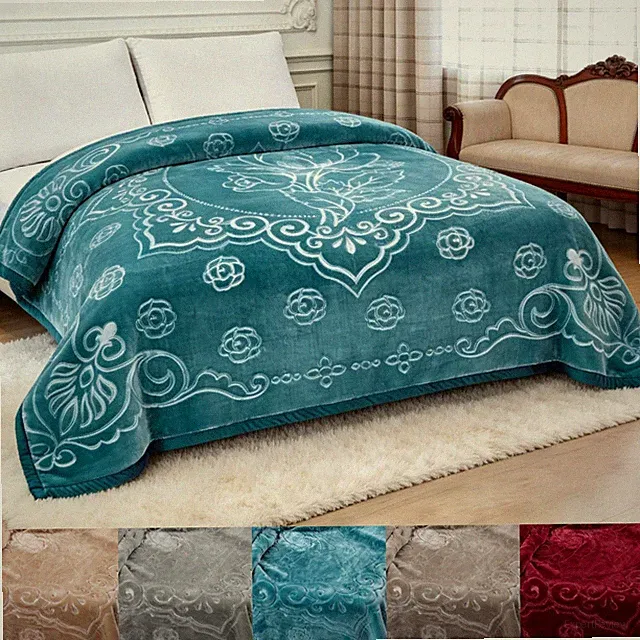 90.5" Full Queen Fleece Bed Blanket 8LB Embossed Velvet Mink Blanket All Season