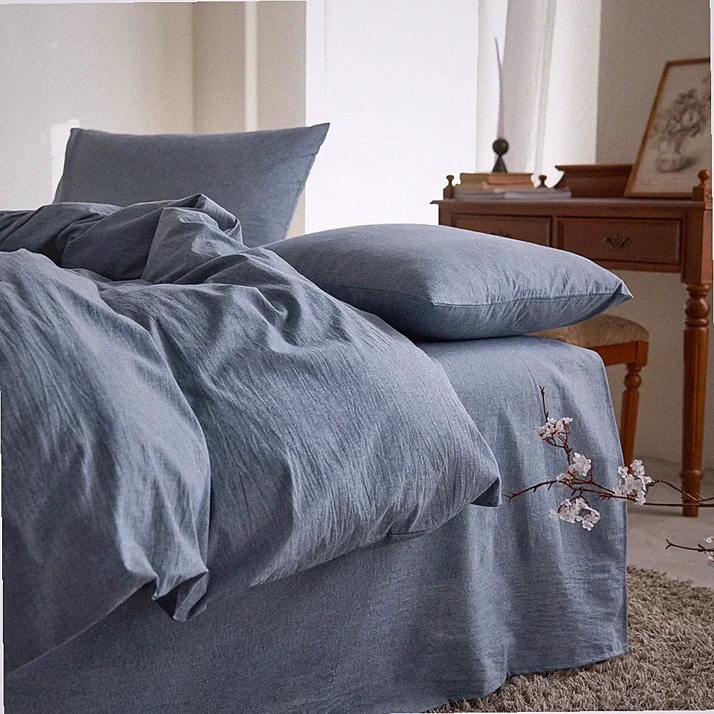 Cotton Duvet Cover Set, Full Size, Chambray Denim Blue, 100% Washed Cotton,...