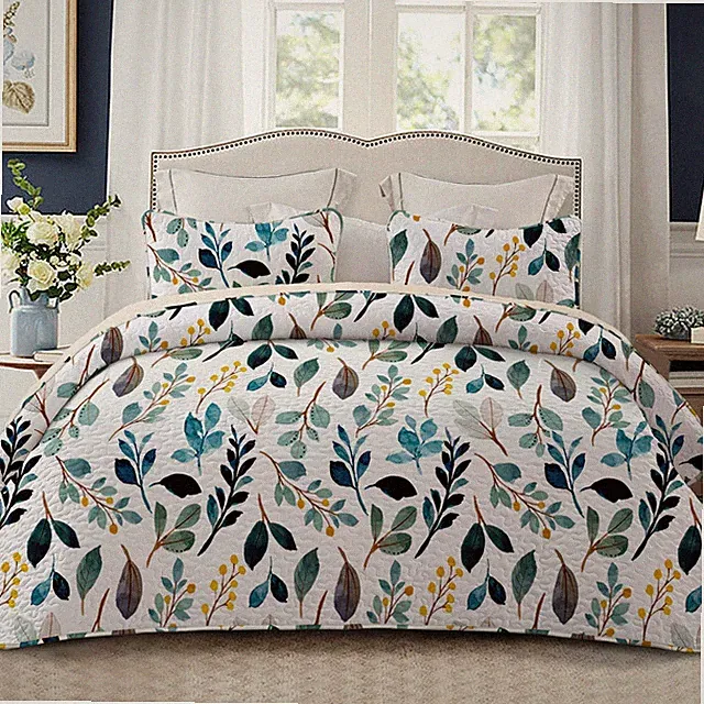 Reversible Floral Quilt Set Full Queen Size, Lightweight Boho Printed Bedspre...
